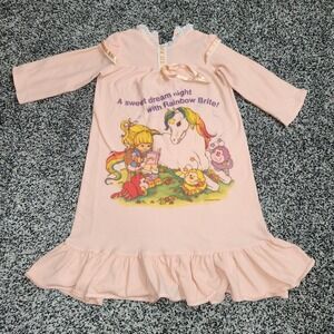 Vtg 80s 90's Little Girl Rainbow Brite Pink Nightgown Pajamas Unicorn Sz 3 Retro